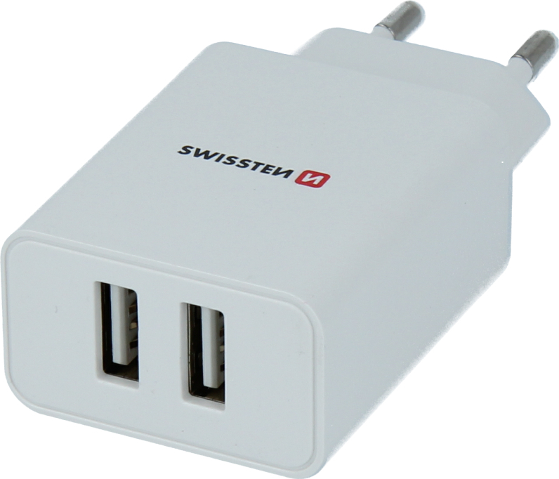 SWISSTEN SÍŤOVÝ ADAPTÉR SMART IC 2x USB 2,1A POWER + DATOVÝ KABEL USB / LIGHTNING 1,2 M BÍLÝ