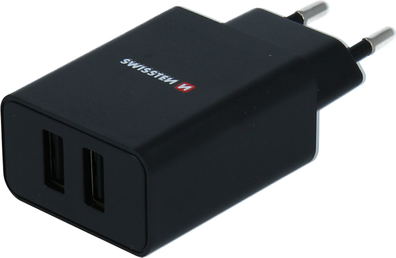 SWISSTEN SÍŤOVÝ ADAPTÉR SMART IC 2x USB 2,1A POWER + DATOVÝ KABEL USB / LIGHTNING 1,2 M ČERNÝ