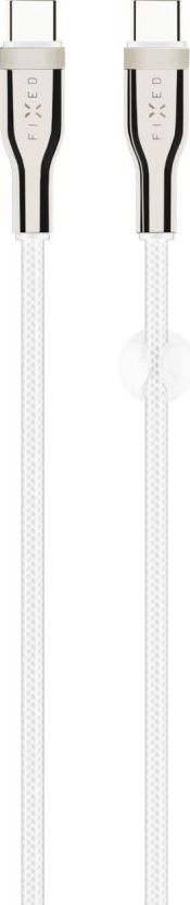 Dlouhý nabíjecí a datový opletený kabel FIXED s konektory USB-C/USB-C a podporou PD, 2 m, USB 2.0, 100W, bílý