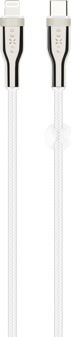 Nabíjecí a datový opletený kabel FIXED s konektory USB-C/Lightning a podporou PD, 1.2 m, MFI, bílý