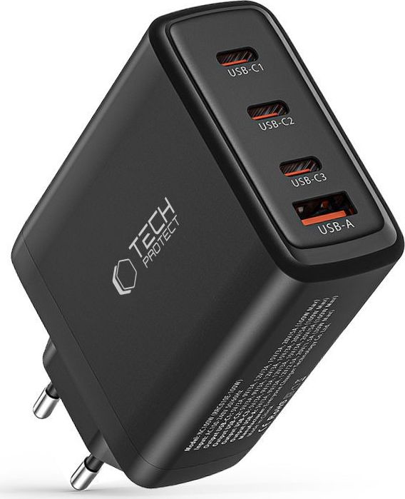 Tech-Protect NC100W-GaN síťová nabíječka USB-C PD, 3x USB-C + USB-A, černá