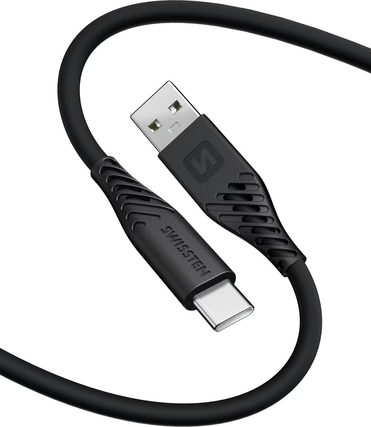 DATOVÝ KABEL SWISSTEN SOFT SILICONE USB / USB-C 1,5 M 60W ČERNÝ