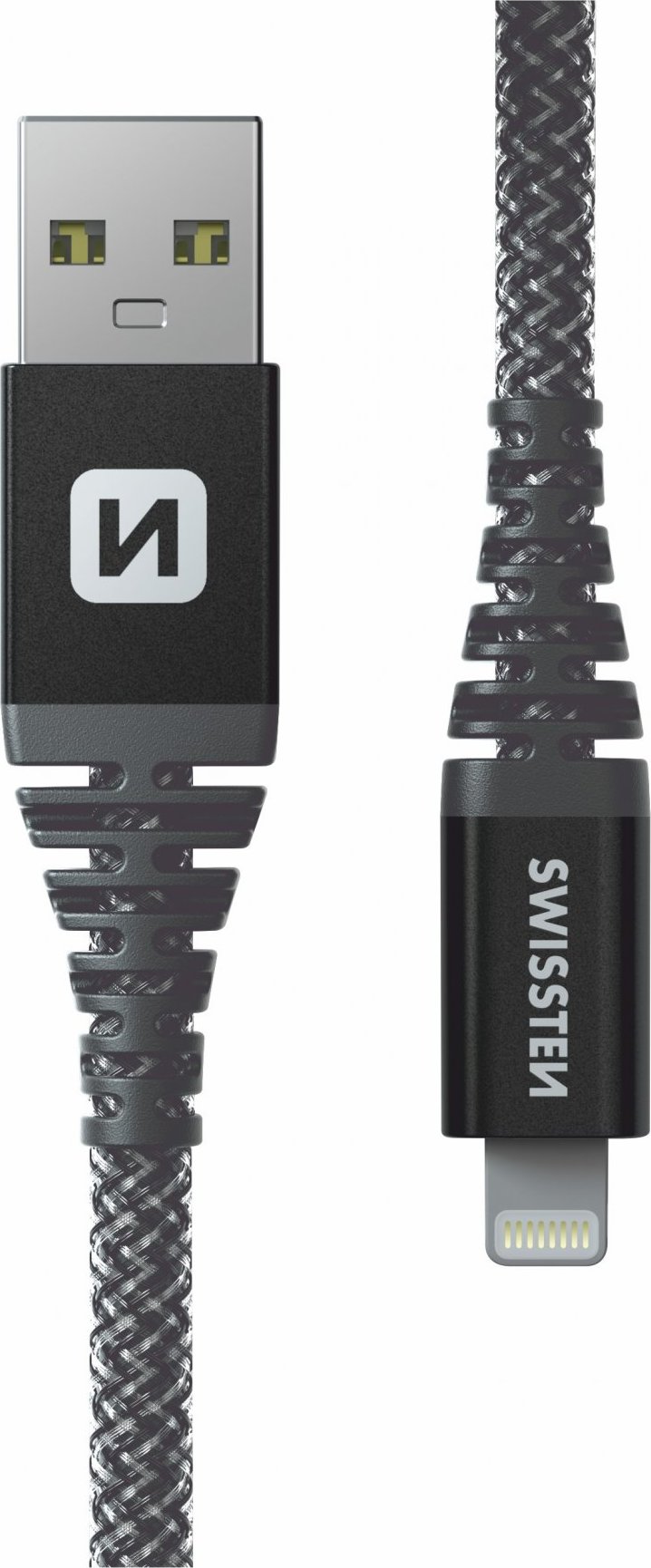DATOVÝ KABEL SWISSTEN KEVLAR USB / LIGHTNING 1,5 M ANTRACIT