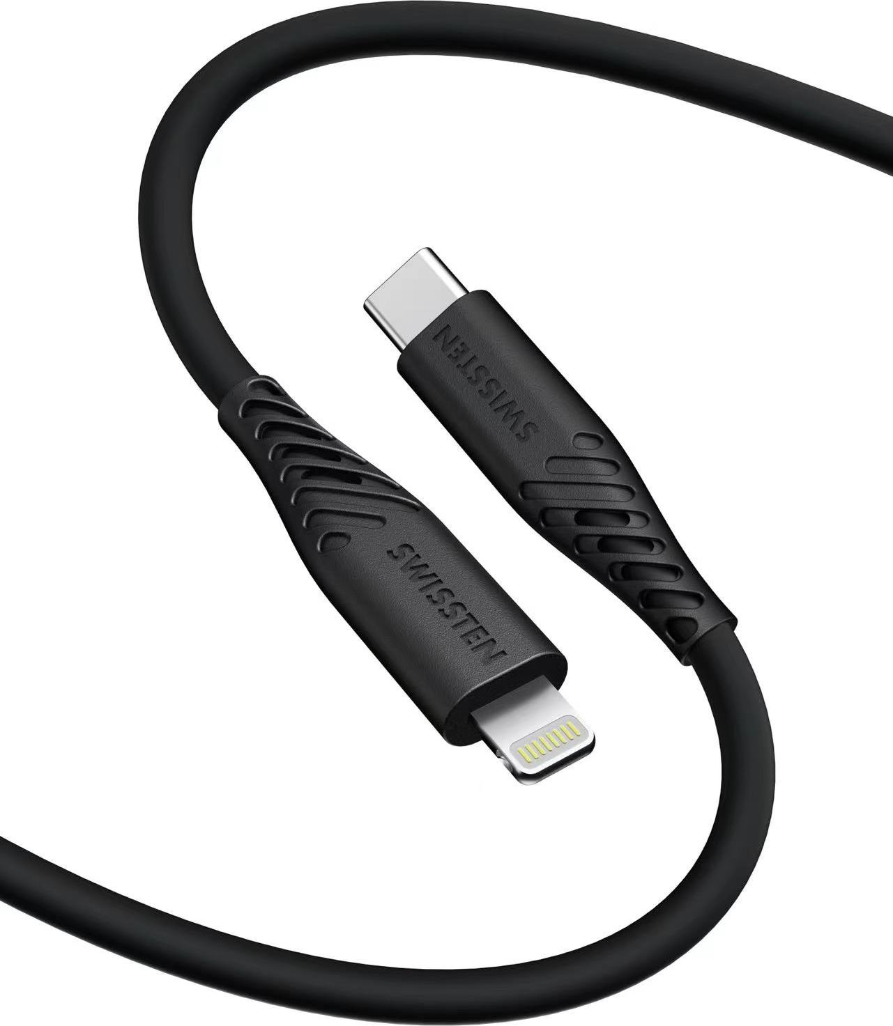 DATOVÝ KABEL SWISSTEN SOFT SILICONE USB-C / LIGHTNING 1,5 M 30W ČERNÝ