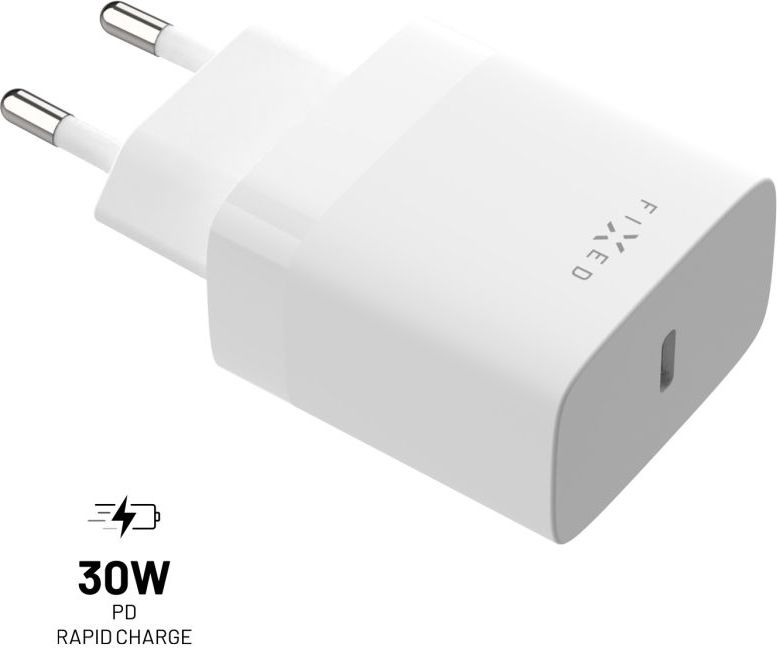 Síťová nabíječka FIXED s USB-C výstupem a podporou PD, 30W, bílá
