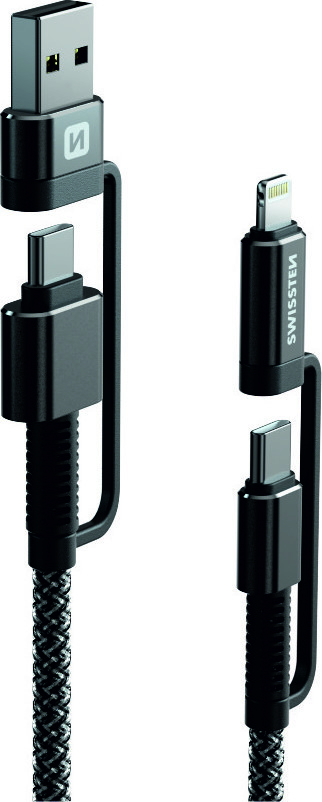DATOVÝ KABEL SWISSTEN KEVLAR 4in1 3A 1,5 M ANTRACIT