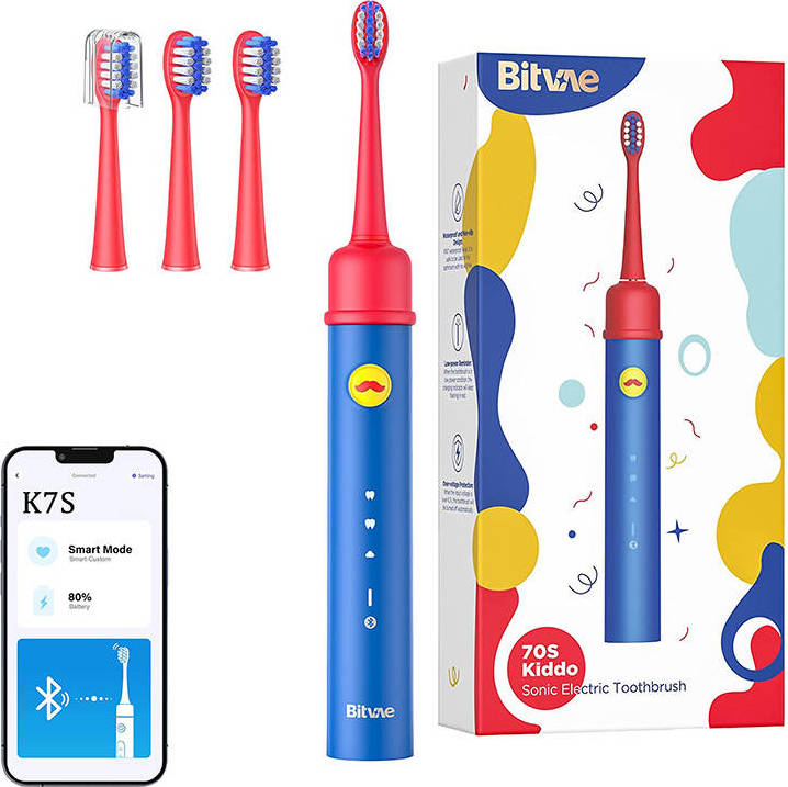 Sonický zubní kartáček s aplikací pro děti + sada náhradních hlavic Bitvae BVK7S (modrá)