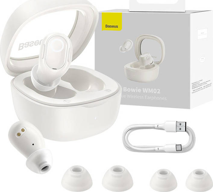 Bezdrátová sluchátka Baseus Bowie WM02 TWS, Bluetooth 5.3 (bílá)