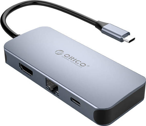 Adaptér Hub Orico 6 v 1, HDMI 4K + 3x USB 3.0 + RJ45+ USB-C PD 100W