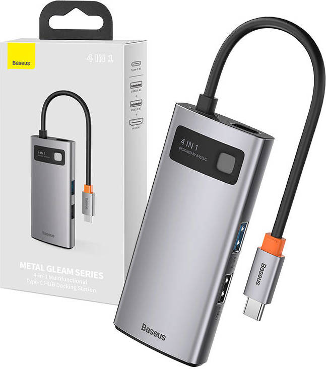 Hub 4v1 Baseus Metal Gleam Series, USB-C na USB 3.0 USB 2.0 HDMI USB-C PD