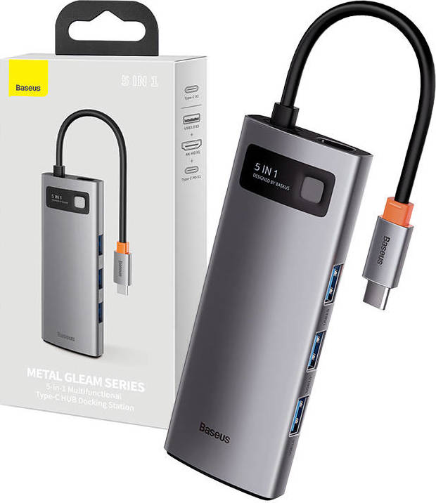 Hub 5v1 Baseus Metal Gleam Series, USB-C na 3x USB 3.0 HDMI USB-C PD