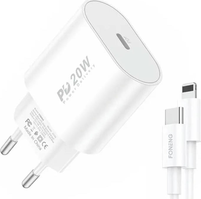 Rychlá nabíječka Foneng 1x USB PD 3.0 EU39 + USB C na Lightning pro iPhone