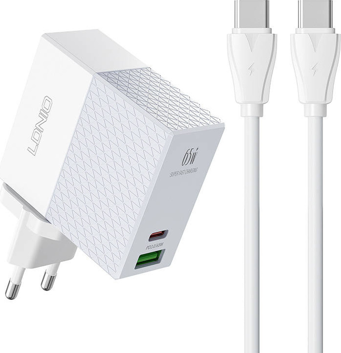 Nástěnná nabíječka LDNIO A2620C USB, USB-C 65W + kabel USB-C - USB-C