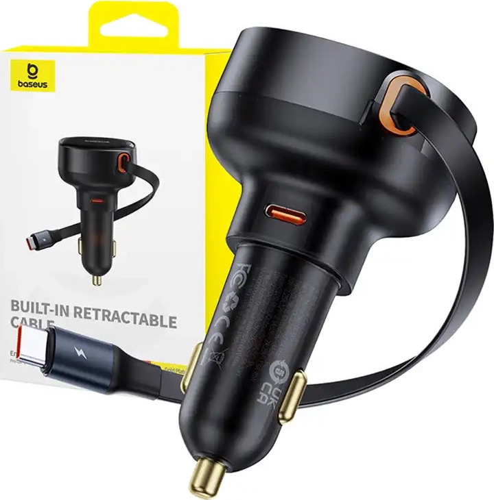 Nabíječka do auta Baseus Enjoyment Pro s integrovaným kabelem USB-C, 60W (černá)
