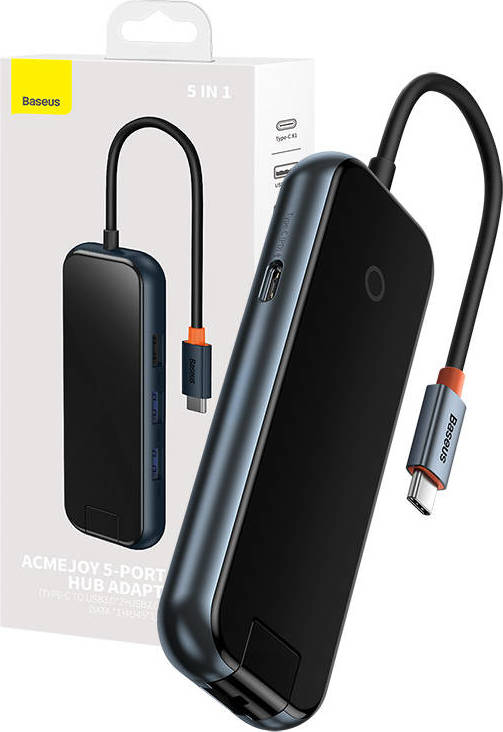Dokovací stanice 5v1 Baseus řady AcmeJoy USB-C na 2xUSB 3.0 + USB 2.0 + USB-C PD + RJ45 (tmavě šedý)