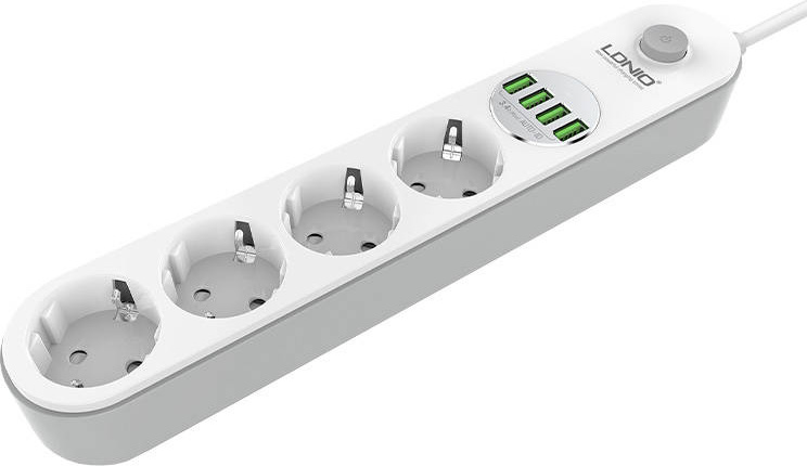 Napájecí lišta prodlužovací se 4 zásuvkami AC, 4x USB, LDNIO SE4432, 2m (bílá)