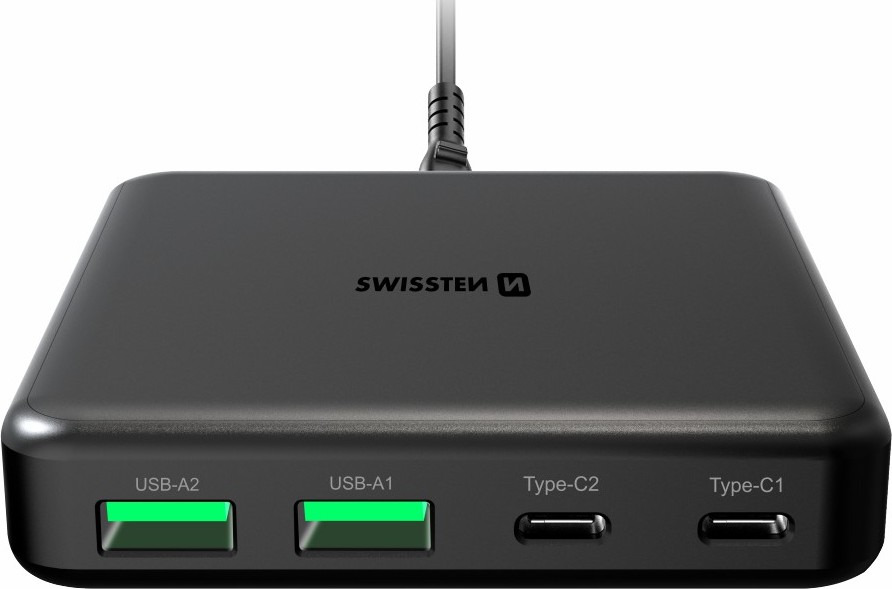 SWISSTEN MINI DESKTOP ADAPTÉR GaN 2x USB-C + 2xUSB 65W POWER DELIVERY ČERNÝ