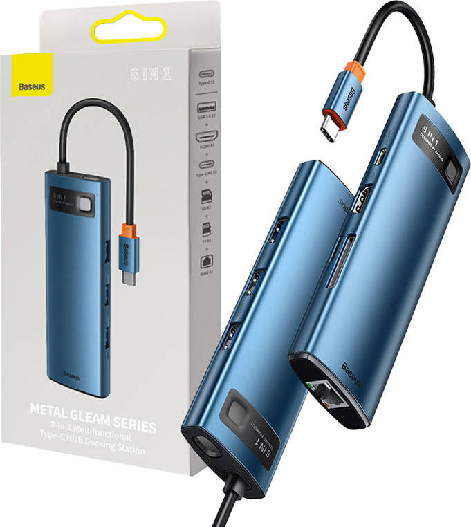 Baseus Hub adaptér 8v1 USB-C na 3x USB 3.0 + HDMI + USB-C PD 4K HD