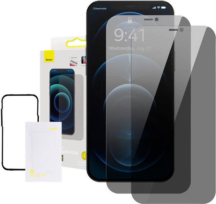 Baseus Privacy Tvrzené sklo 0,3 mm pro iPhone 12/12 Pro (2ks), zatmavovací