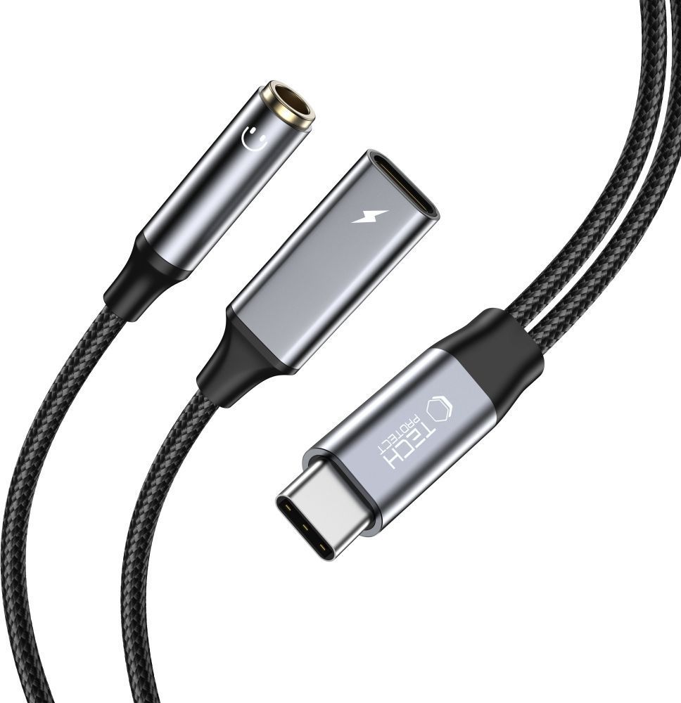 TECH-PROTECT ULTRABOOST CABLE ADAPTER PD 60W / 6A TYPE-C TO MINI JACK 3.5MM & TYPE-C BLACK