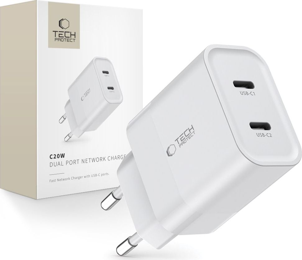 TECH-PROTECT C20W 2-PORT NETWORK CHARGER PD 20W WHITE