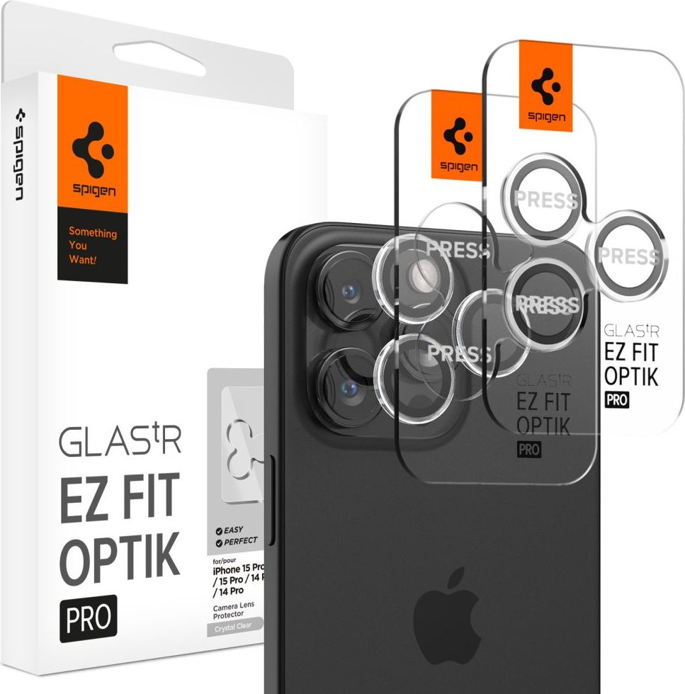 Ochranné sklo na čočku foťáku SPIGEN OPTIK.TR ”EZ FIT” CAMERA PROTECTOR 2-PACK IPHONE 14 PRO / PRO MAX / 15 PRO / PRO MAX CRYSTAL CLEAR