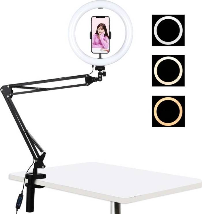 Puluz 26cm LED Vlogging Ring se stojanem s ramenem na stůl PKT3090B