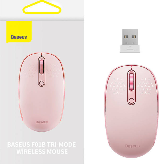 Bezdrátová myš Baseus F01B Tri-mode 2.4G BT5.0 1600 DPI (růžová)