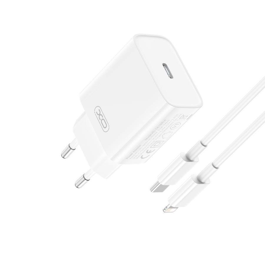 Rychlonabíječka XO CE15 PD 20W 1x USB-C + kabel USB-C - Lightning, bílá