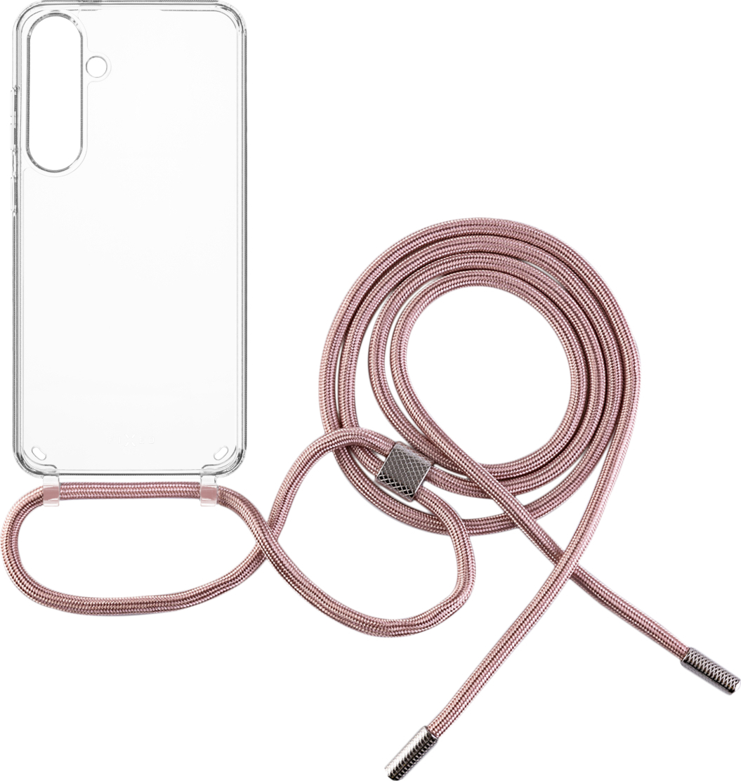 Pouzdro FIXED Pure Neck s růžovou šňůrkou na krk pro Samsung Galaxy S24+
