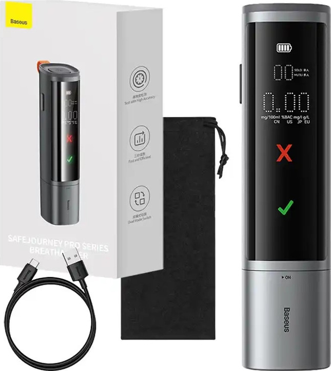 Elektronický alkohol tester Baseus SafeJourney Pro (šedý)