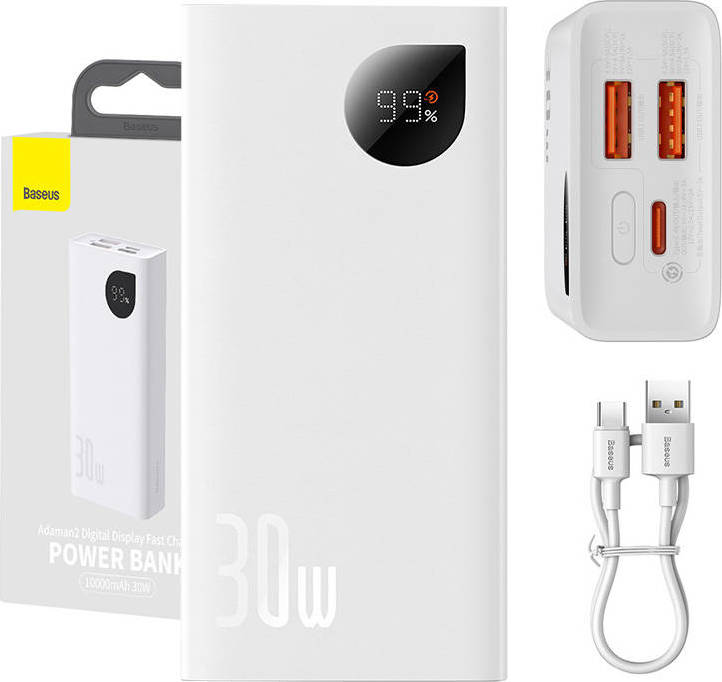 Powerbanka Baseus Adaman2 10000mAh, 2xUSB, USB-C, 30W (bílá)