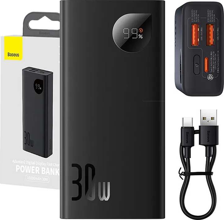 Baseus Adaman2 power bank with digital display 10000mAh 30W 2 x USB / 1x USB Type C Overseas Edition PD QC SCP black (PPAD040101)