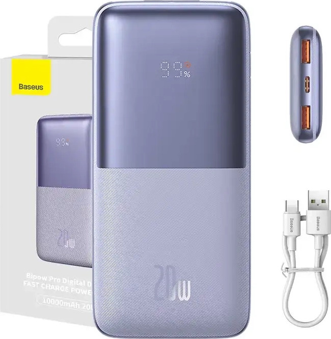 Powerbanka Baseus Bipow Pro 10000mAh, 2xUSB, USB-C, 20W (fialová)