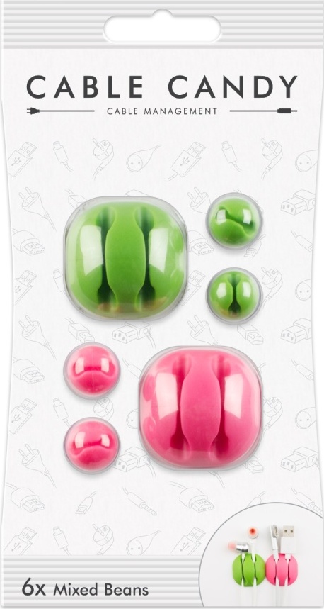 Kabelový organizér Cable Candy Mixed Beans, 6 ks, zelený a růžový