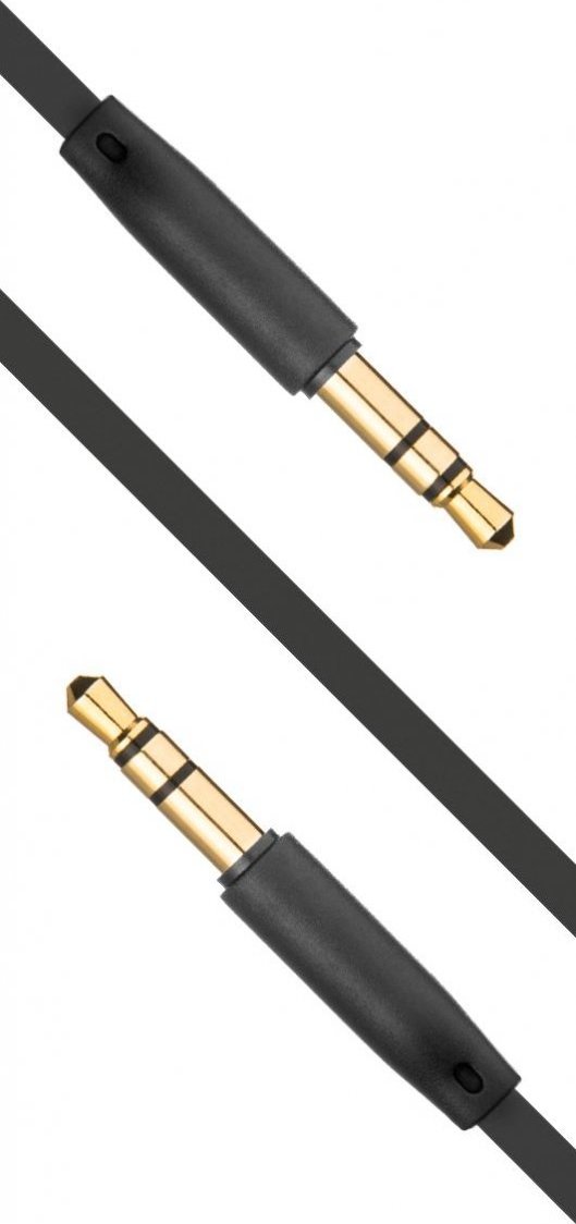 Plochý audio AUX kabel FIXED s konektory 2 x 3,5 mm jack, černý