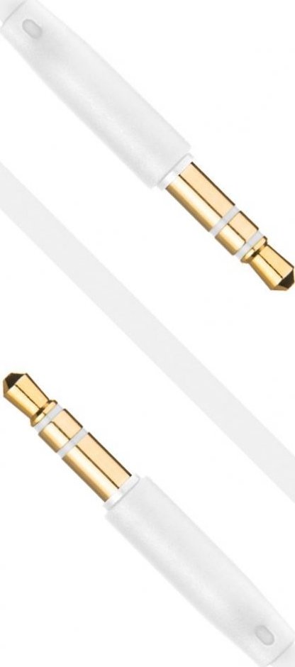 Plochý audio AUX kabel FIXED s konektory 2 x 3,5 mm jack, bílý