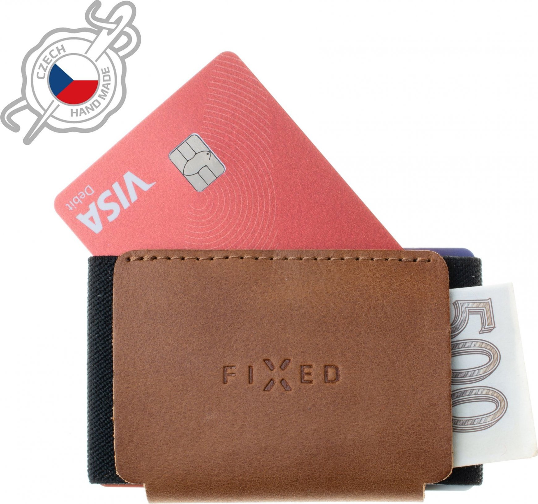 Kožená peněženka FIXED Tiny Wallet z pravé hovězí kůže, hnědá