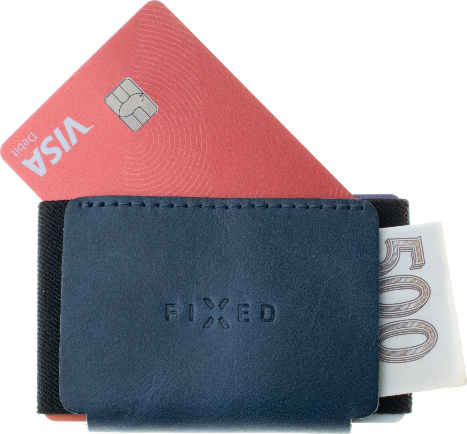 Kožená peněženka FIXED Tiny Wallet z pravé hovězí kůže, modrá
