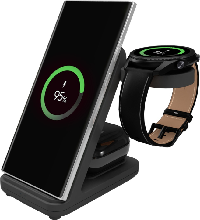 Stojánek FIXED Powerstation pro Samsung s bezdrátovým nabíjením až pro 3 zařízení, 15W+5W+2.5W, černý