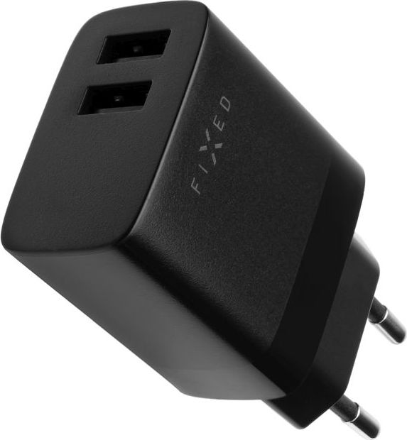 Set síťové nabíječky FIXED s 2xUSB výstupem a USB/USB-C kabelu, 1 metr, 17W Smart Rapid Charge, černá