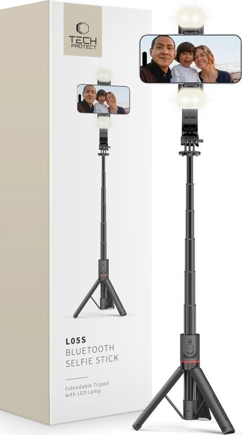 TECH-PROTECT L05S BLUETOOTH SELFIE STICK TRIPOD & LED LIGHT BLACK