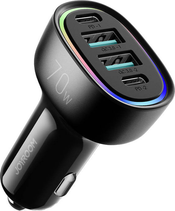 Joyroom 70W car charger with 4 ports: 2 x USB C, 2 x USB black (JR-CL29)