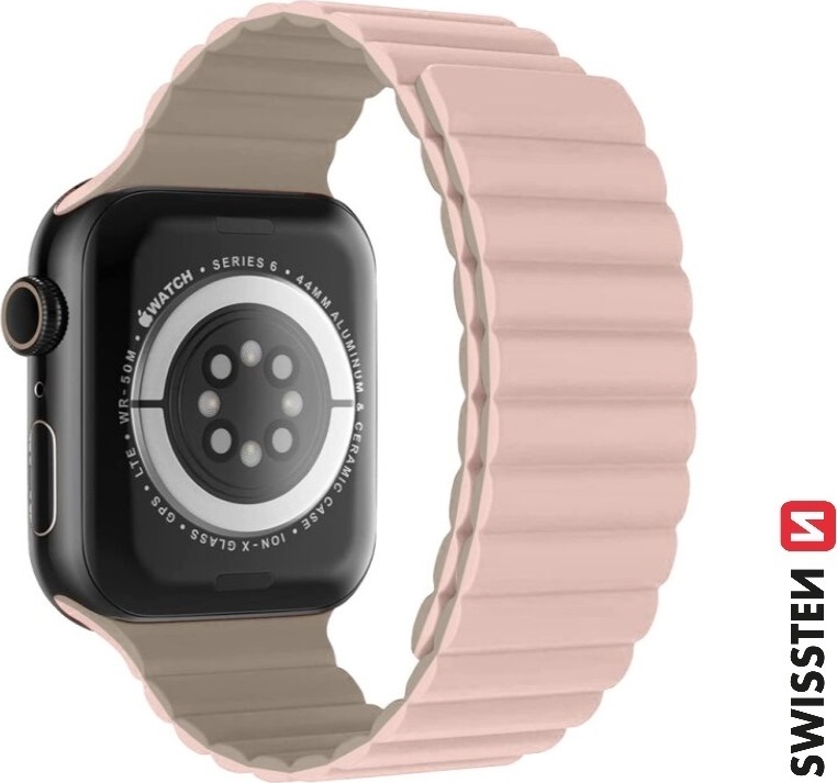 SWISSTEN ŘEMÍNEK PRO APPLE WATCH SILIKONOVÝ - MAGNETIC 38 / 40 / 41 mm RŮŽOVO/CAPPUCCINO