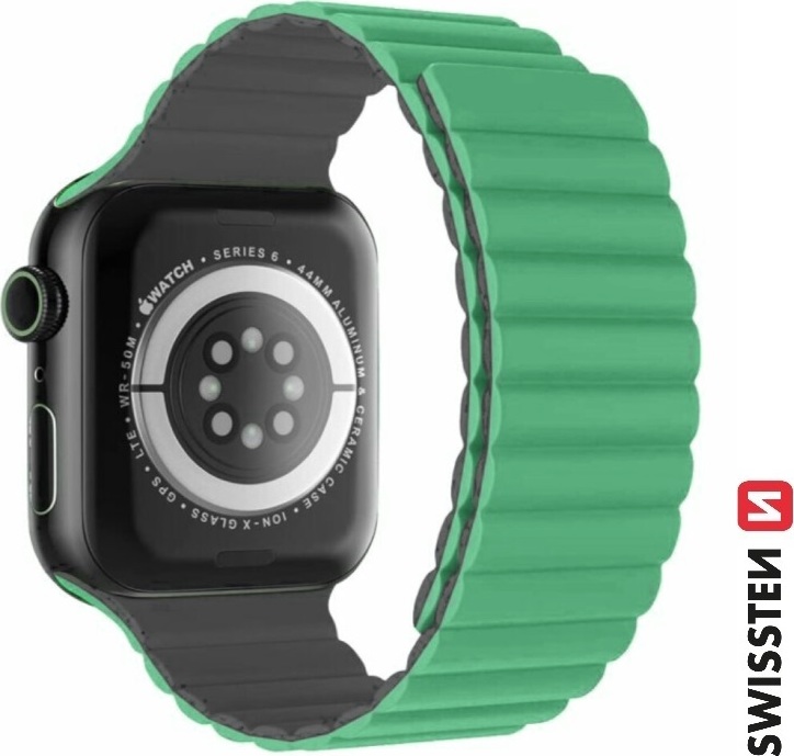 SWISSTEN ŘEMÍNEK PRO APPLE WATCH SILIKONOVÝ - MAGNETIC 38 / 40 / 41 mm ZELENO/ŠEDÝ