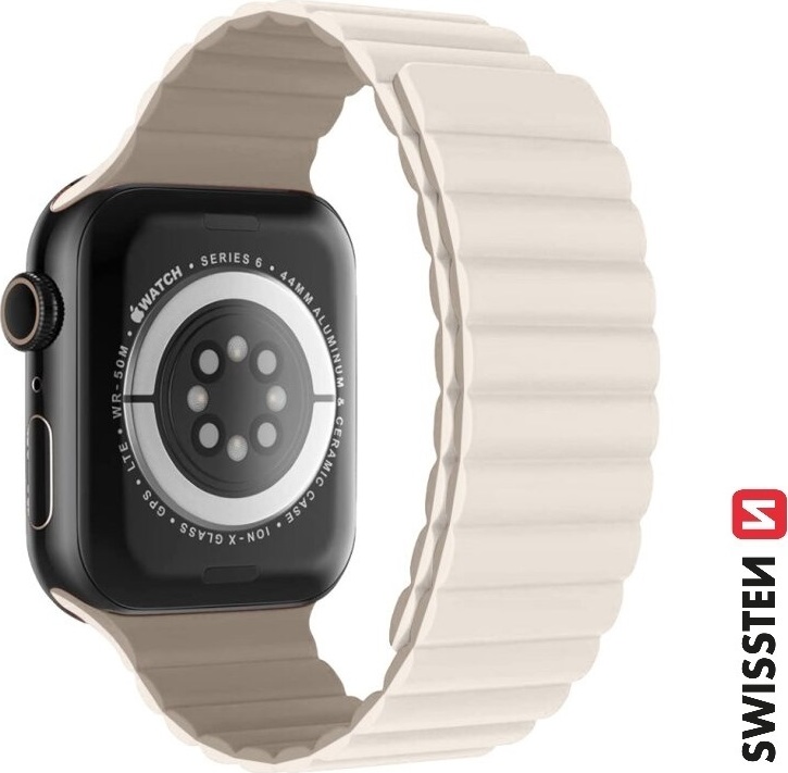 SWISSTEN ŘEMÍNEK PRO APPLE WATCH SILIKONOVÝ - MAGNETIC 38 / 40 / 41 mm BÍLÁ / CAPPUCCINO