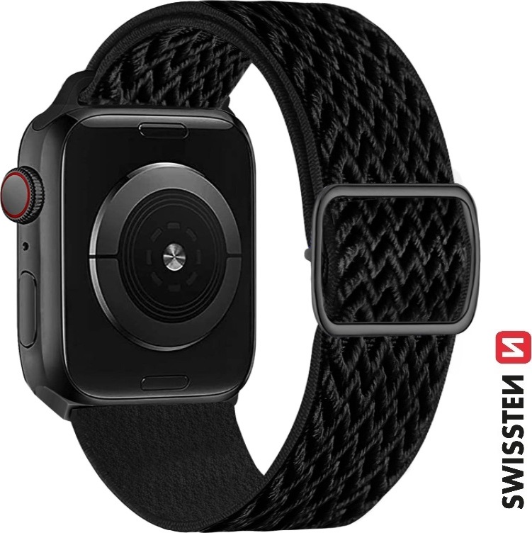 SWISSTEN ŘEMÍNEK PRO APPLE WATCH NYLONOVÝ 42 / 44 / 45 / 49 mm ČERNÝ (se sponou)