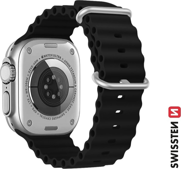 SWISSTEN ŘEMÍNEK PRO APPLE WATCH SILIKONOVÝ - MARINE STRAPS 42 / 44 / 45 / 49 mm ČERNÝ