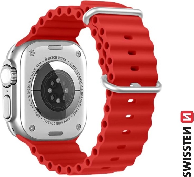 SWISSTEN ŘEMÍNEK PRO APPLE WATCH SILIKONOVÝ - MARINE STRAPS 42 / 44 / 45 / 49 mm ČERVENÝ