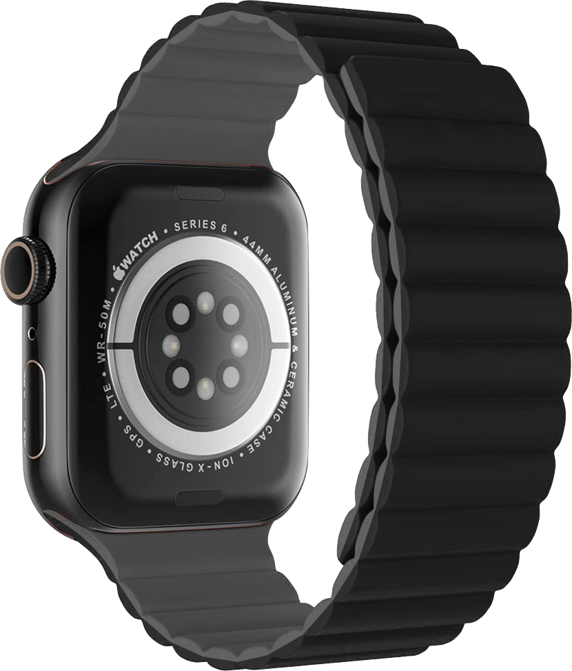 SWISSTEN ŘEMÍNEK PRO APPLE WATCH SILIKONOVÝ - MAGNETIC 42 / 44 / 45 / 49 mm ČERNO/ŠEDÝ